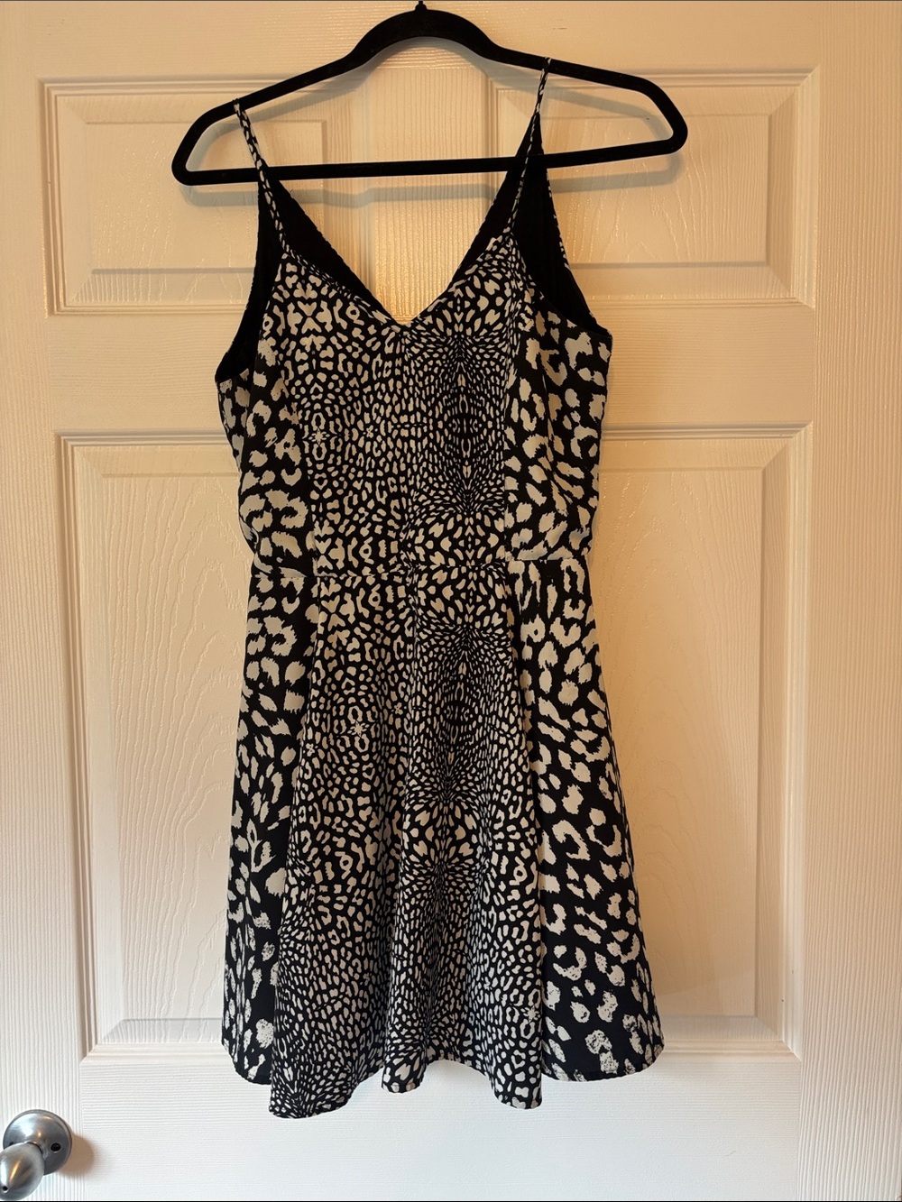 Bar III Black and White Animal-Print Spaghetti Strap Mini Dress